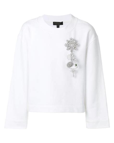 burberry white sweatshirt with crystal brooch|burberry hoodie saks.